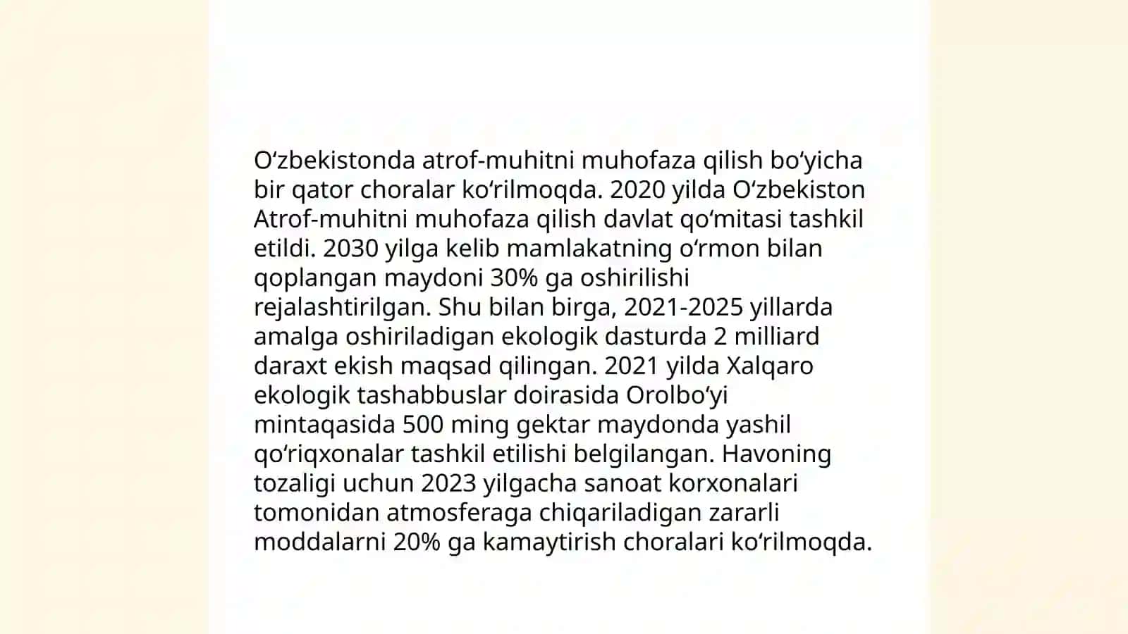 OʻZBEKISTON EKOLOGIK SIYOSATINING MOHIYATI VA UNING BUGUNGI KUNDAGI AHAMIYATI 4