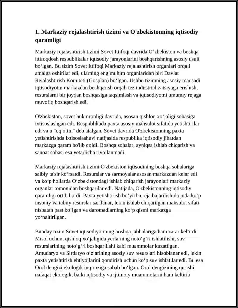 Markaziy rejalashtirish tizimi va O'zbekistonning iqtisodiy qaramligi 4