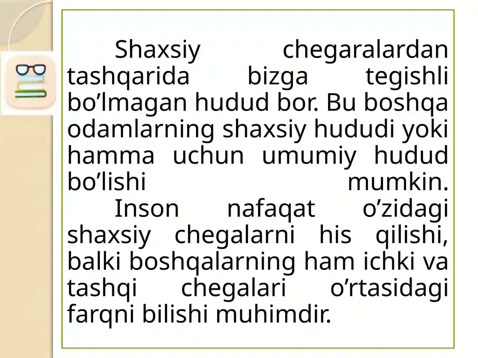 4-sinf Tarbiya. Shaxsiy chegaralar dars ishlanma 4