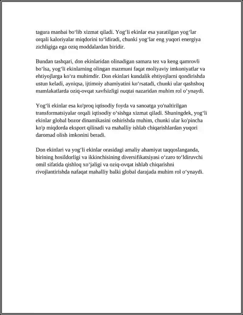MADANIY OʻSIMLIKLARNING AMALIY AHAMIYATINI BIR-BIRIDAN QIYOSLASH 4