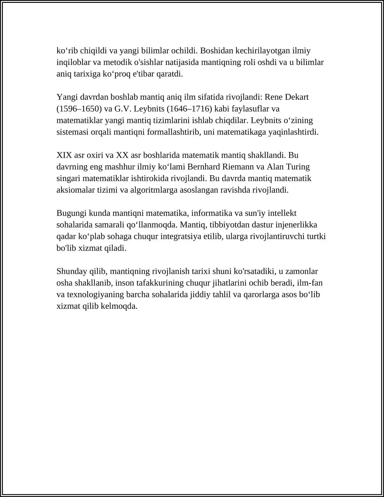 MANTIQ ILMINING ASOSIY MASALALARI VA ULARNI TADQIQ ETISH YO’NALISHLARI. TAFAKKURNING MANTIQIY SHAKLLARI VA QONUNLARI 4