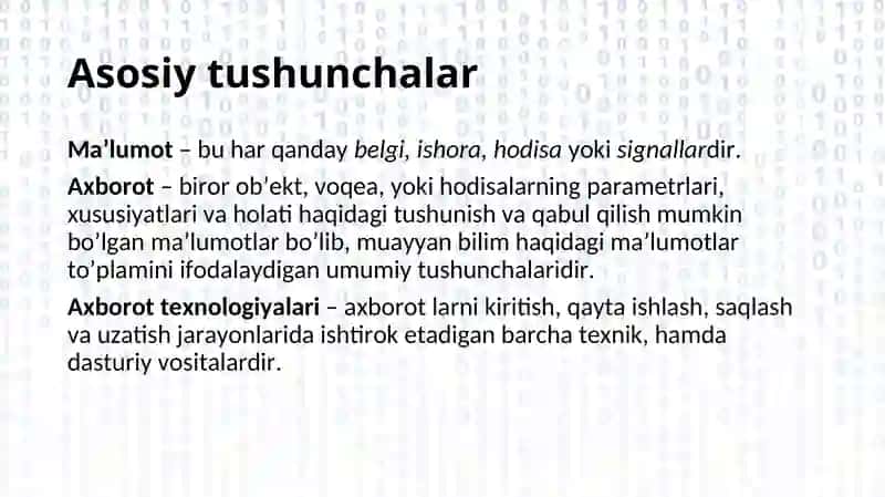 Ma’lumotlarni kodlash. Axborot jarayonlarining texnik va dasturiy ta’minoti 4
