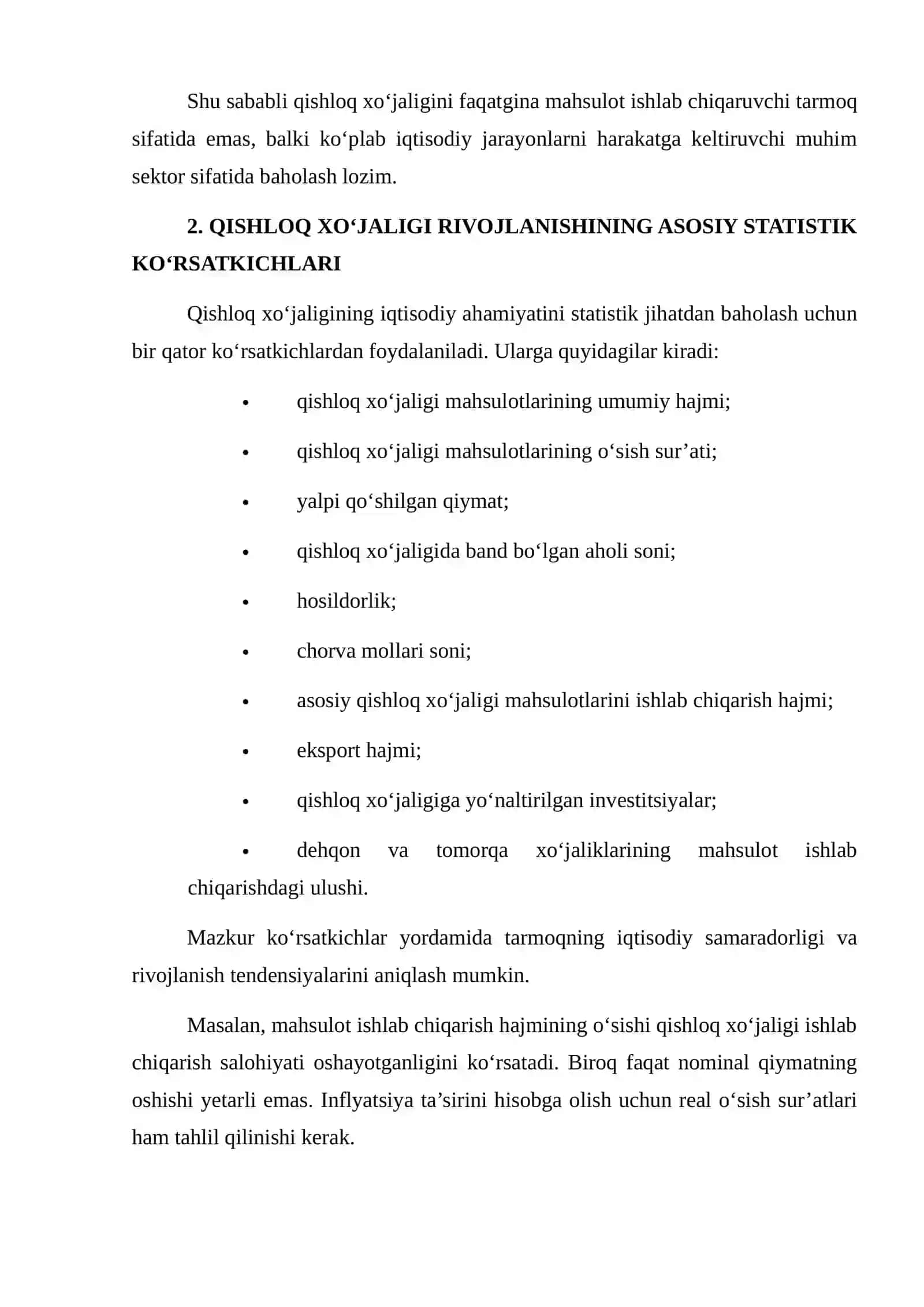 QISHLOQ XO‘JALIGINING IQTISODIY RIVOJLANISHIDAGI AHAMIYATINI STATISTIK MA’LUMOTLAR ASOSIDA BAHOLASH 4
