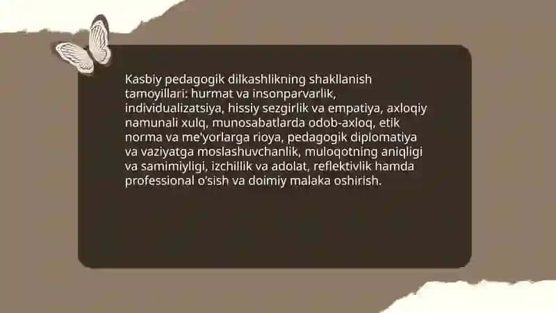 Pedagogik nazokat, va xushmuomilalik, kasbiy pedagogik dilkashlikning oʻqituvchi xulq-atvorida shakllanishi 4
