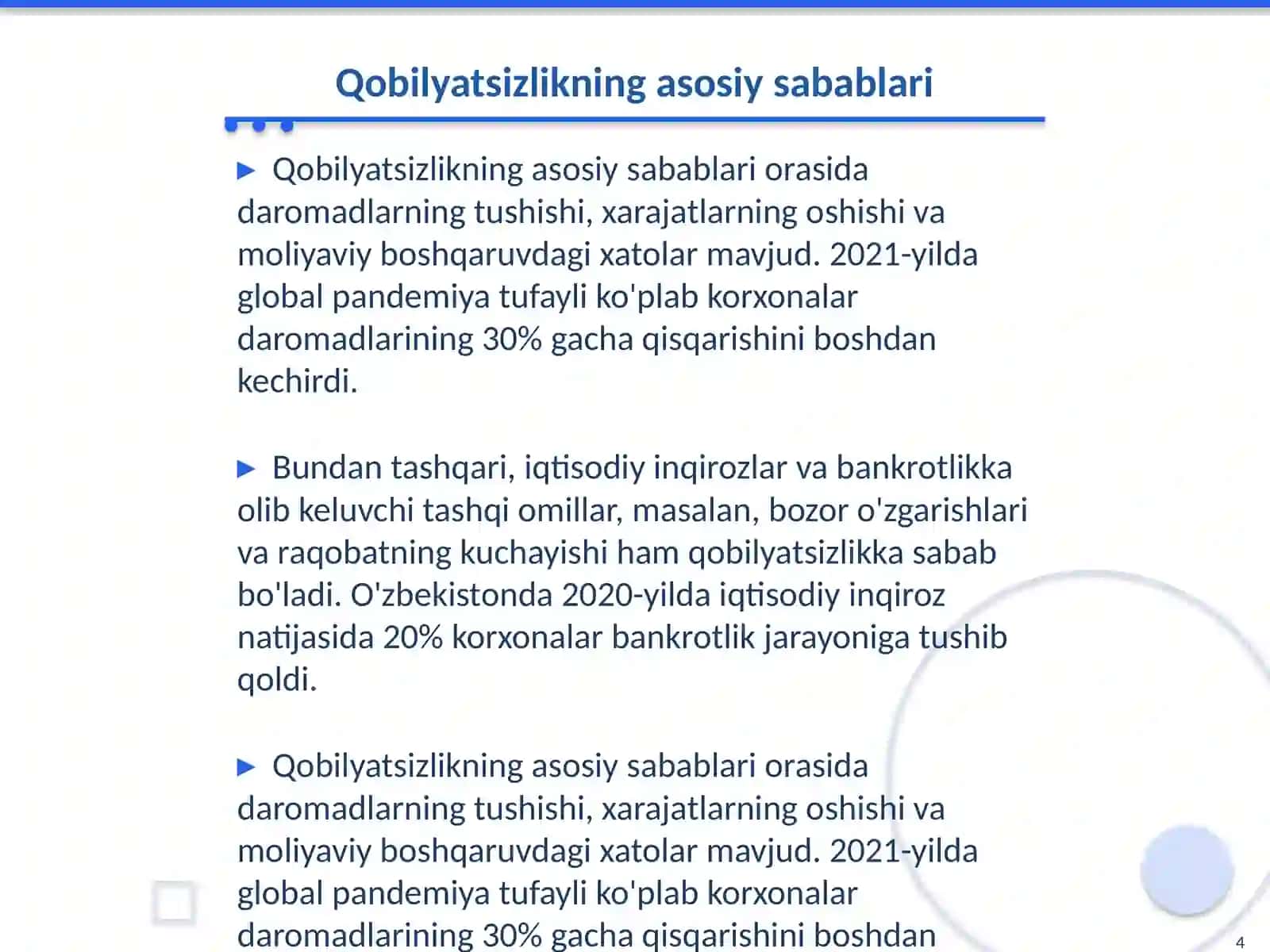 Toʻlovga qobilyatsizlik tushunchasi va uning vazifalari 4