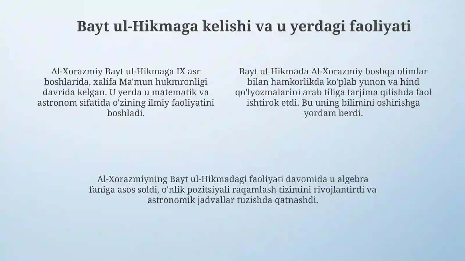Al-Xorazmiyning bayt ul-hikmadagi faoliyat 4