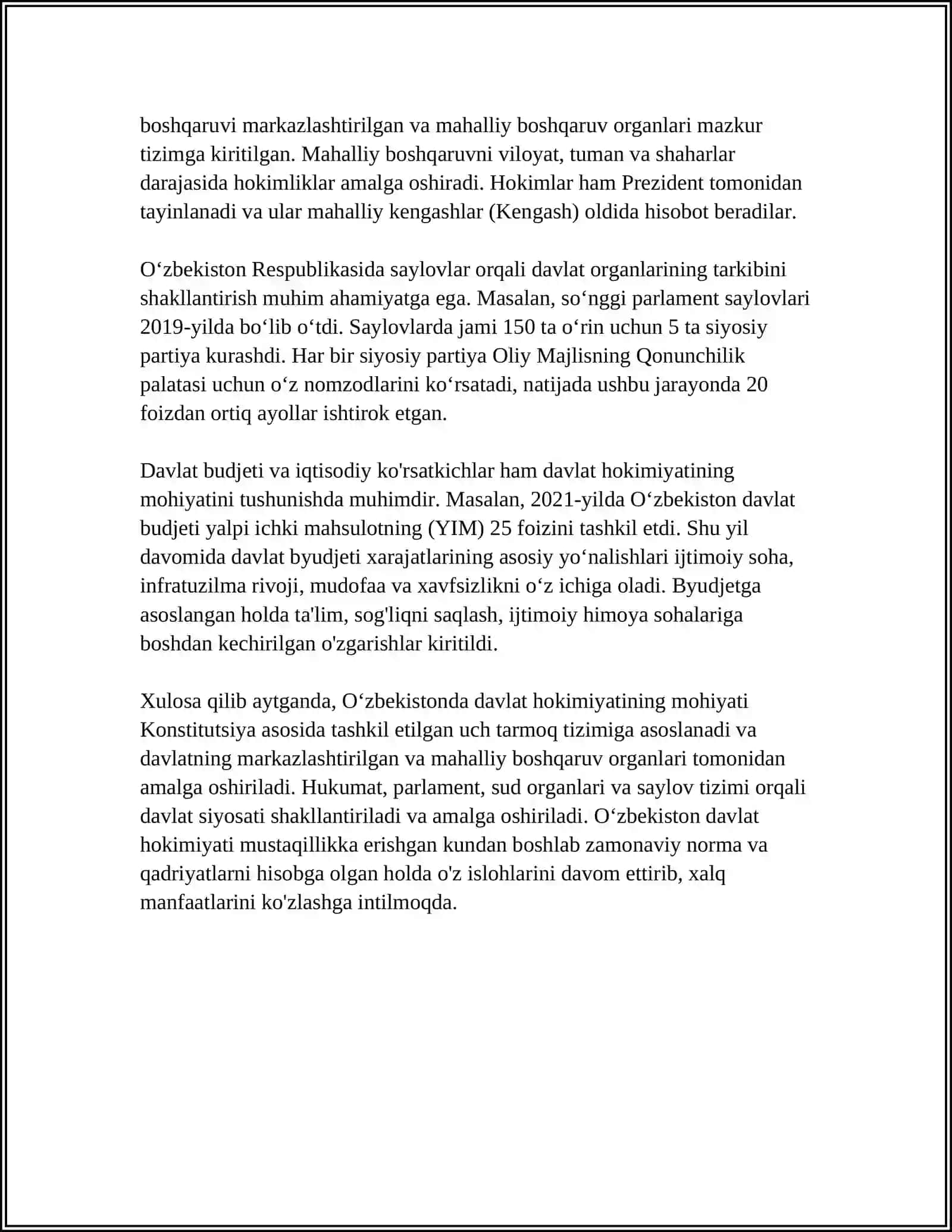 MUSTAQIL OʻZBEKISTONDA XOKIMIYATLAR BOʻLINISHI PRINSIPI 4