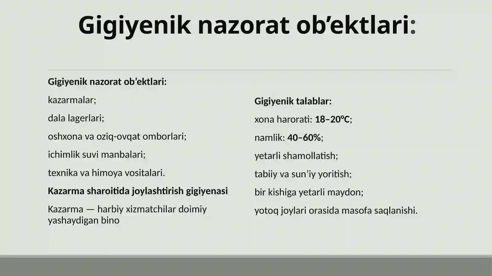 Kazannavadalasharoitidaharbiyxizmatchilarnijovlashlirishningsanitarnazorati. RMvaZMbilanzararlanganhududdaharbiyxizmatchilarniovqatlanitirishningsanitarnazorati 4