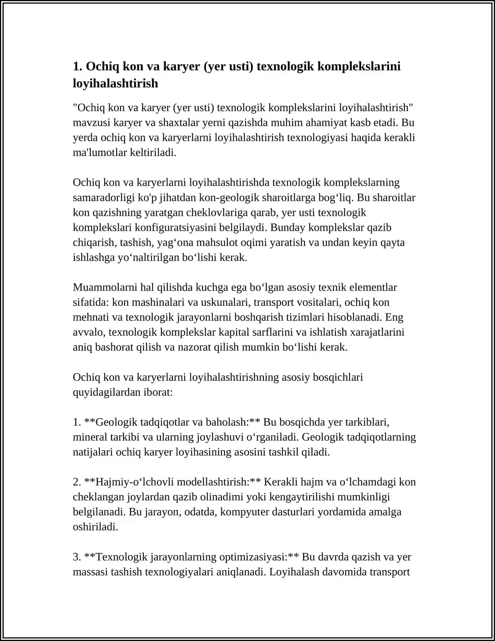 KARYER VA SHAXTA YER USTI TEXNOLOGIK KOMPLEKSLARI 4