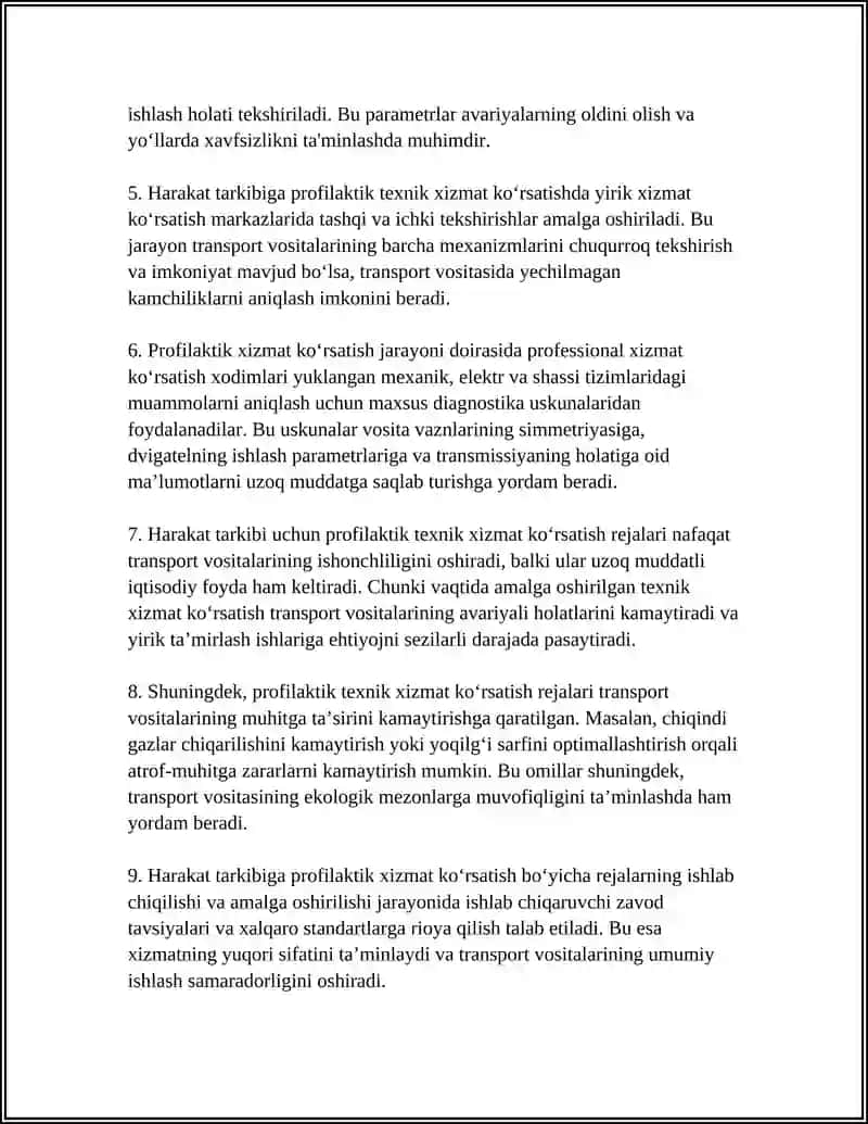 HARAKAT TARKIBIGA PROFILAKTIK TEXNIK XIZMAT KO‘RSATISH VA TAMIRLASH 4