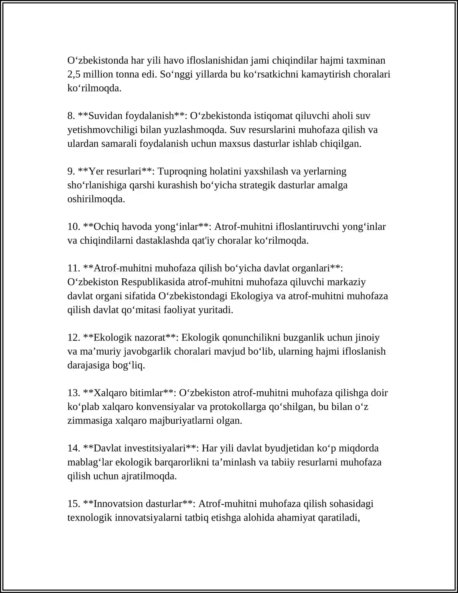 OʻZBEKISTON RESPUBLIKASI EKOLOGIK QONUNLARI 4