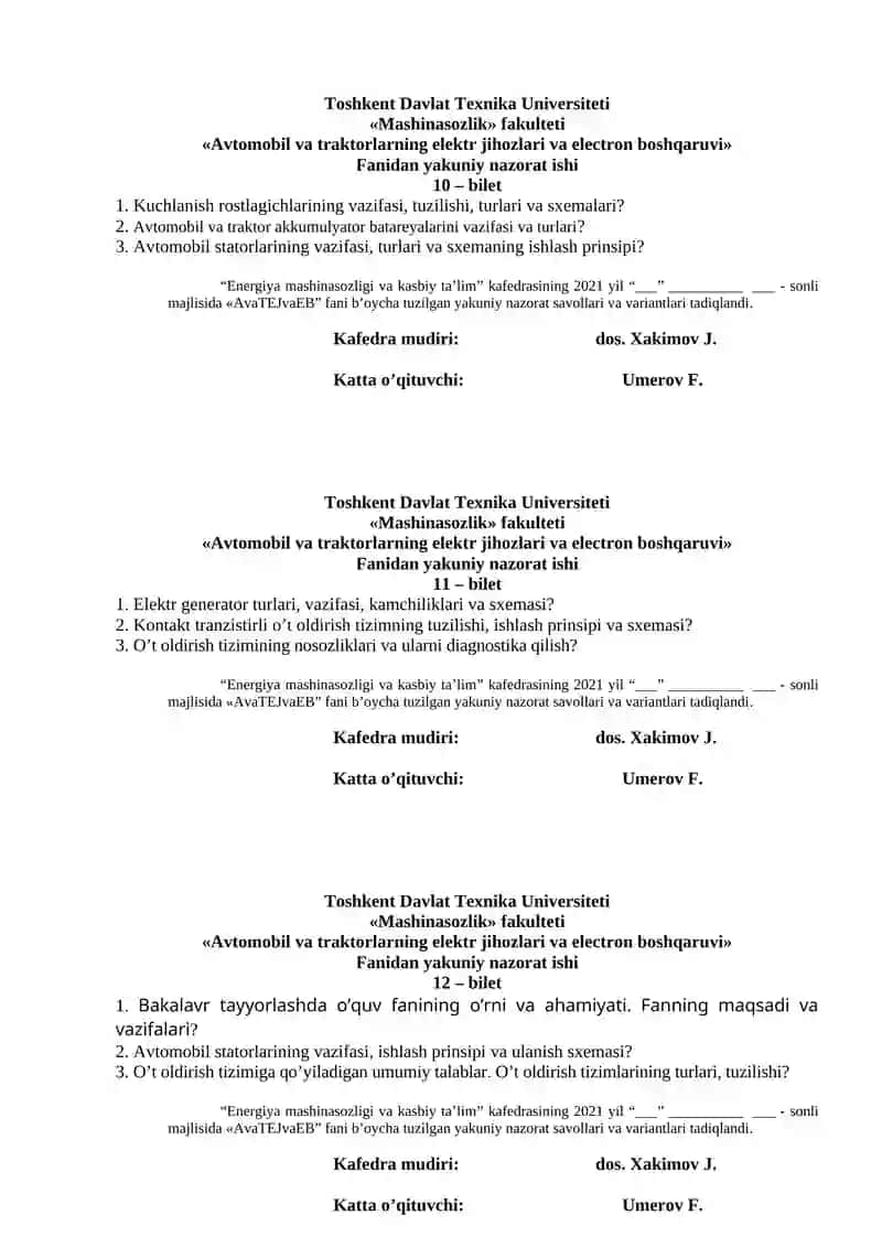 Avtomobil va traktorlarning elektr jihozlari va electron boshqaruvi 4