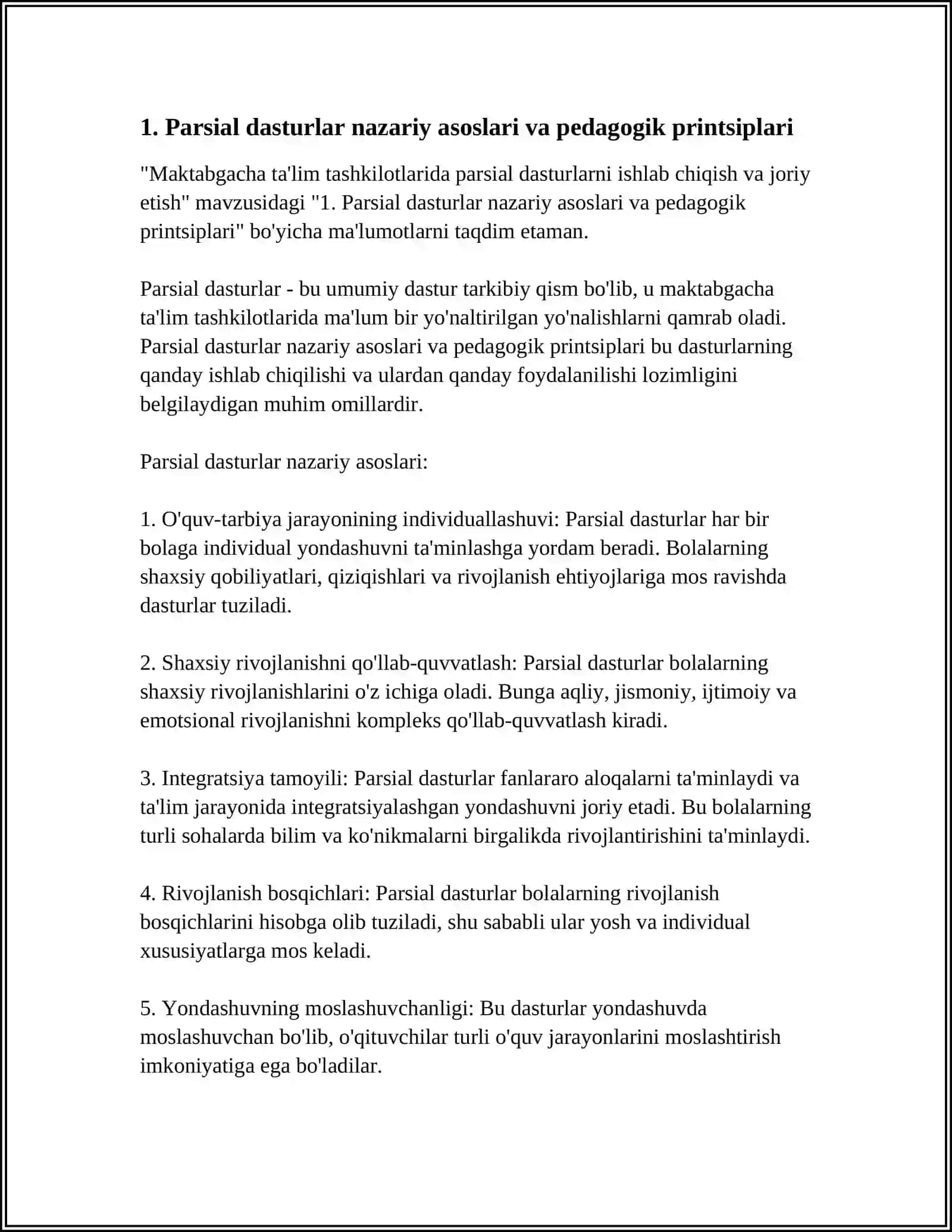 MAKTABGACHA TA'LIM TASHKILOTLARIDA PARSIAL DASTURLARINI ISHLAB CHIQISH VA JORIY ETISH 4