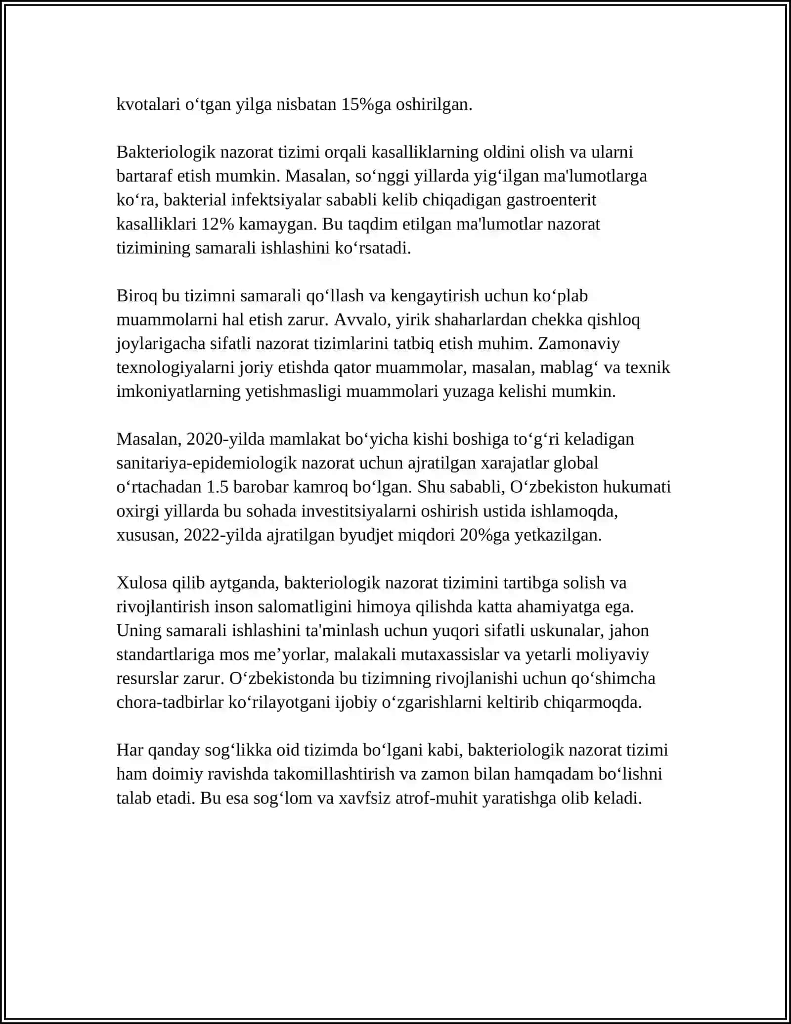 MUSTAQIL ISH Mavzu: BAKTERIOLOGIK (BIOLOGIK) O'CHOQDA EPIDEMIYAGA QARSHI CHORA-TADBIRLARNI TASHKIL ETISH 4