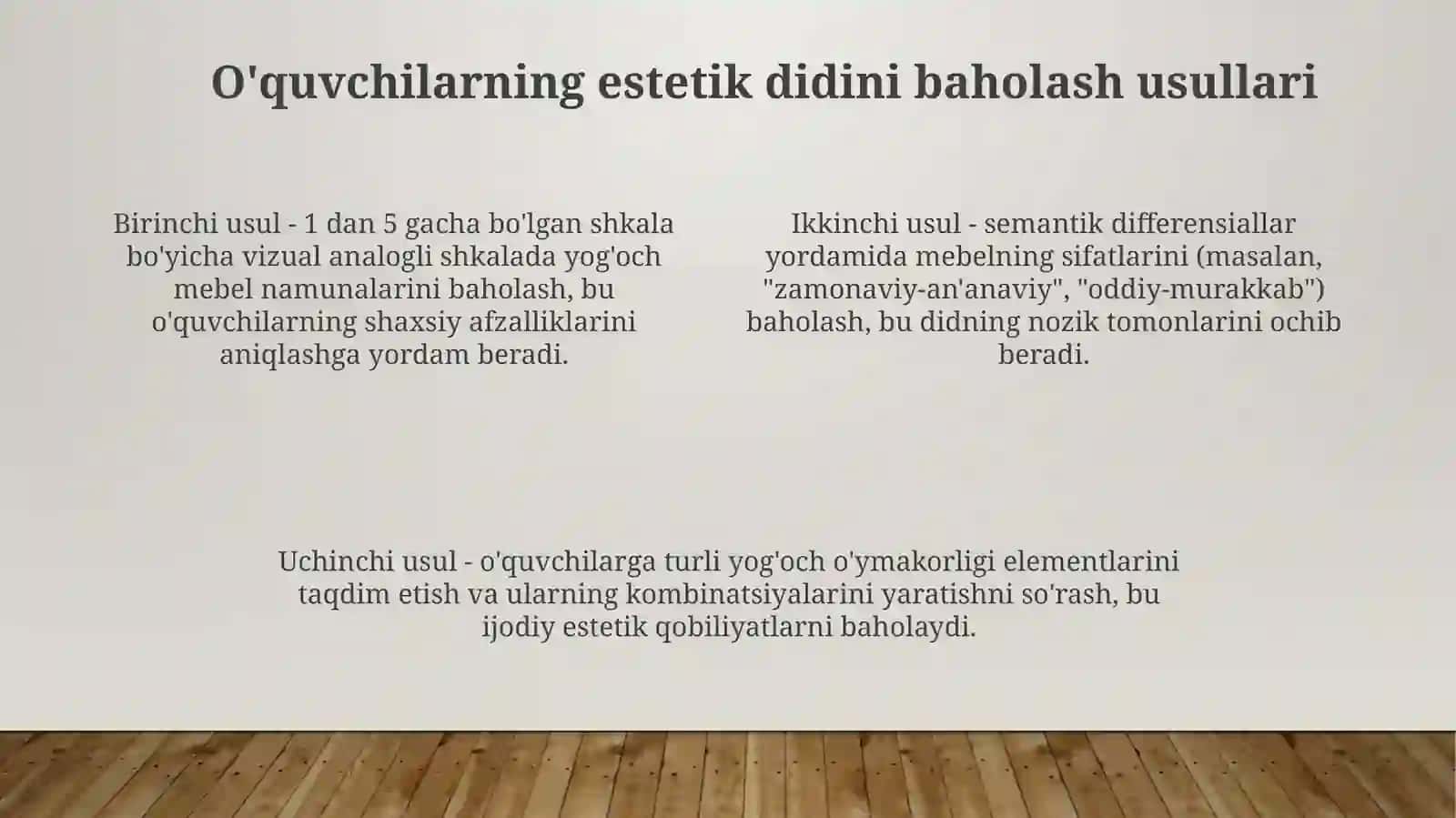 O'quvchilarning estetik didini o'rganish: Yog'och mebel turlari orqali 4