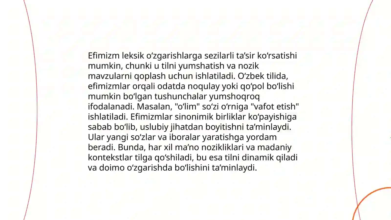Yangi leksik maʼnoning efimizim natijasida hosil boʻlishi 4