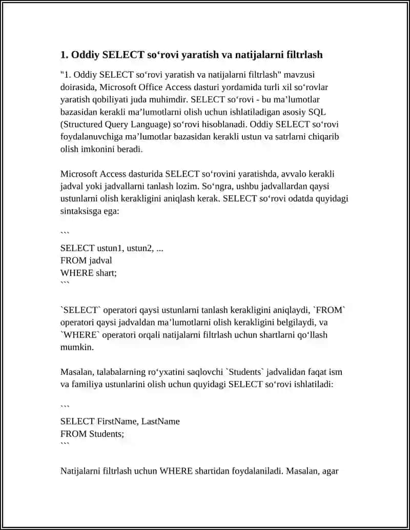 MICROSOFT OFFICE ACCESS DASTURI YORDAMIDA TURLI XIL SОʻROVLAR YARATING 4