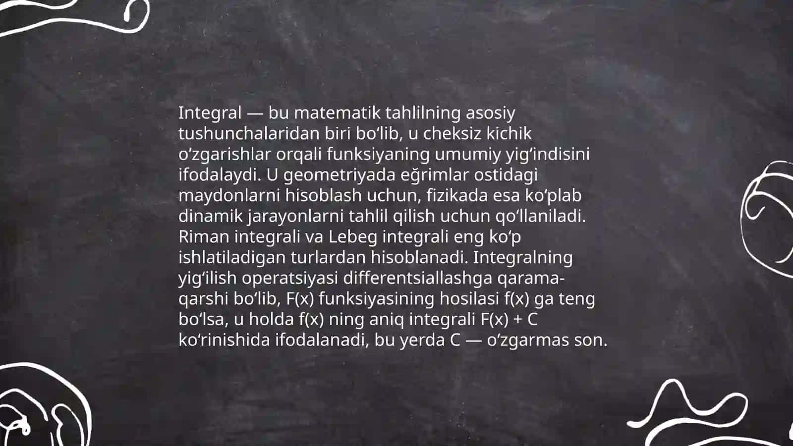 Chegaralanmagan funksiya xosmas integiralida o'zgaruvchilarni almashtirish 4