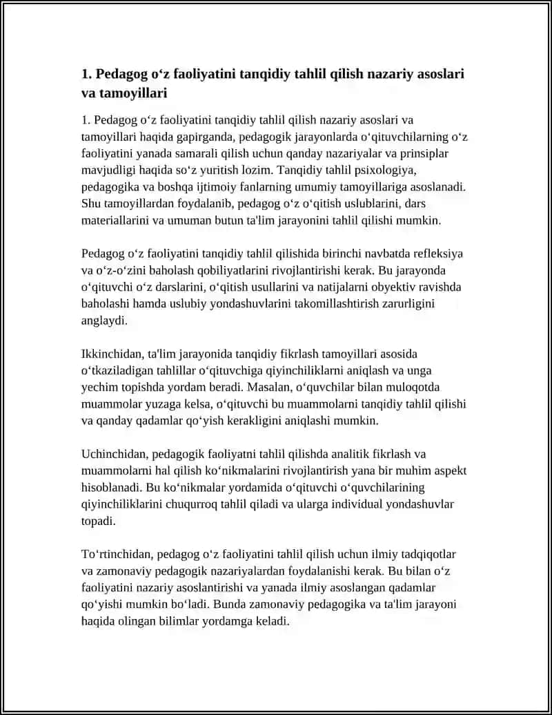 Pedagog oʻz faoliyatini tanqidiy tahlil qilish 4