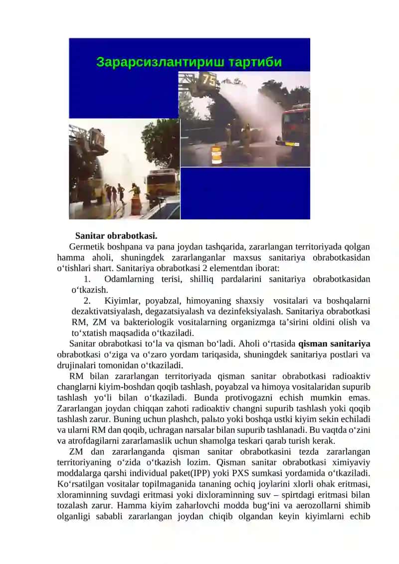 Sanitar obrabotkasi, zararsizlantirish turlari va usullari 4