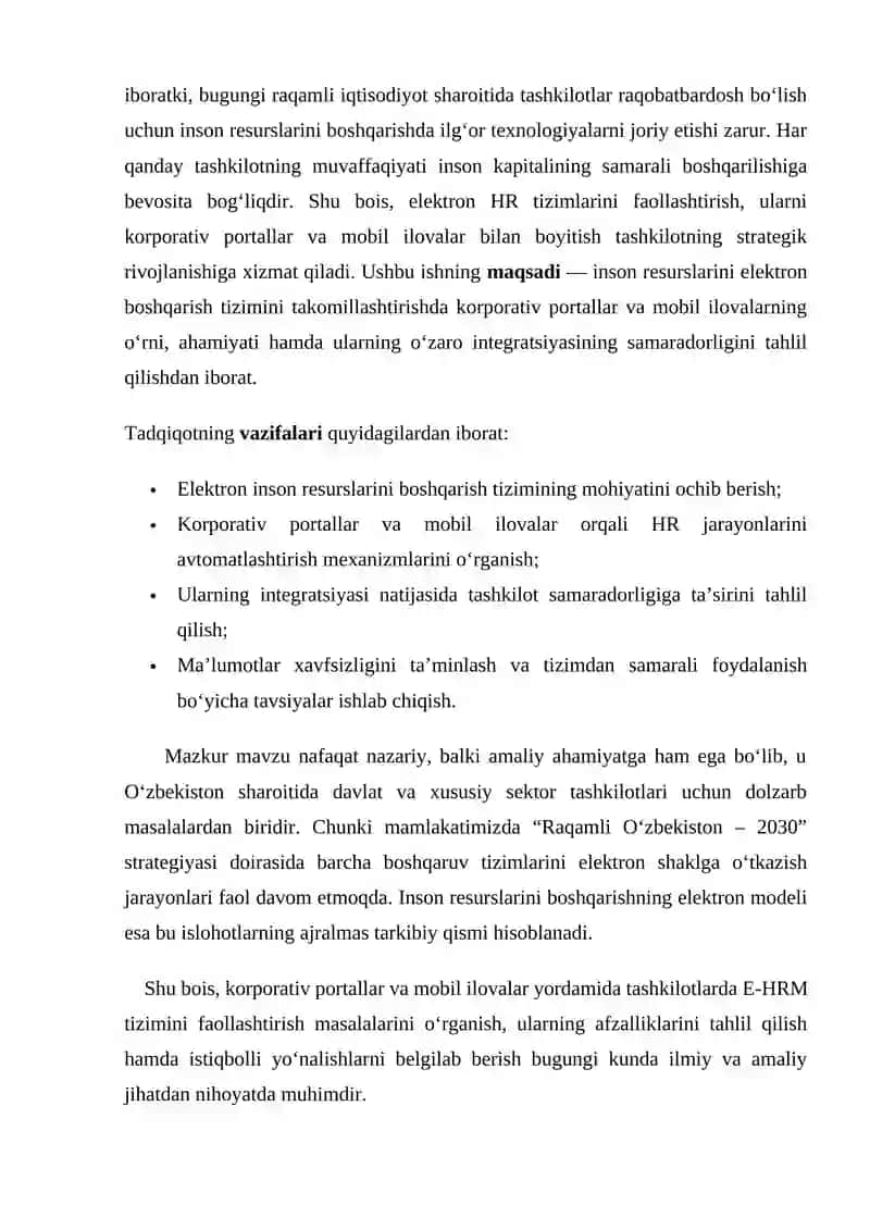Tashkilotning inson resurslarini elektron boshqarish tizimini faollashtirishda korporativ portallar va mobil ilovalarining roli 4