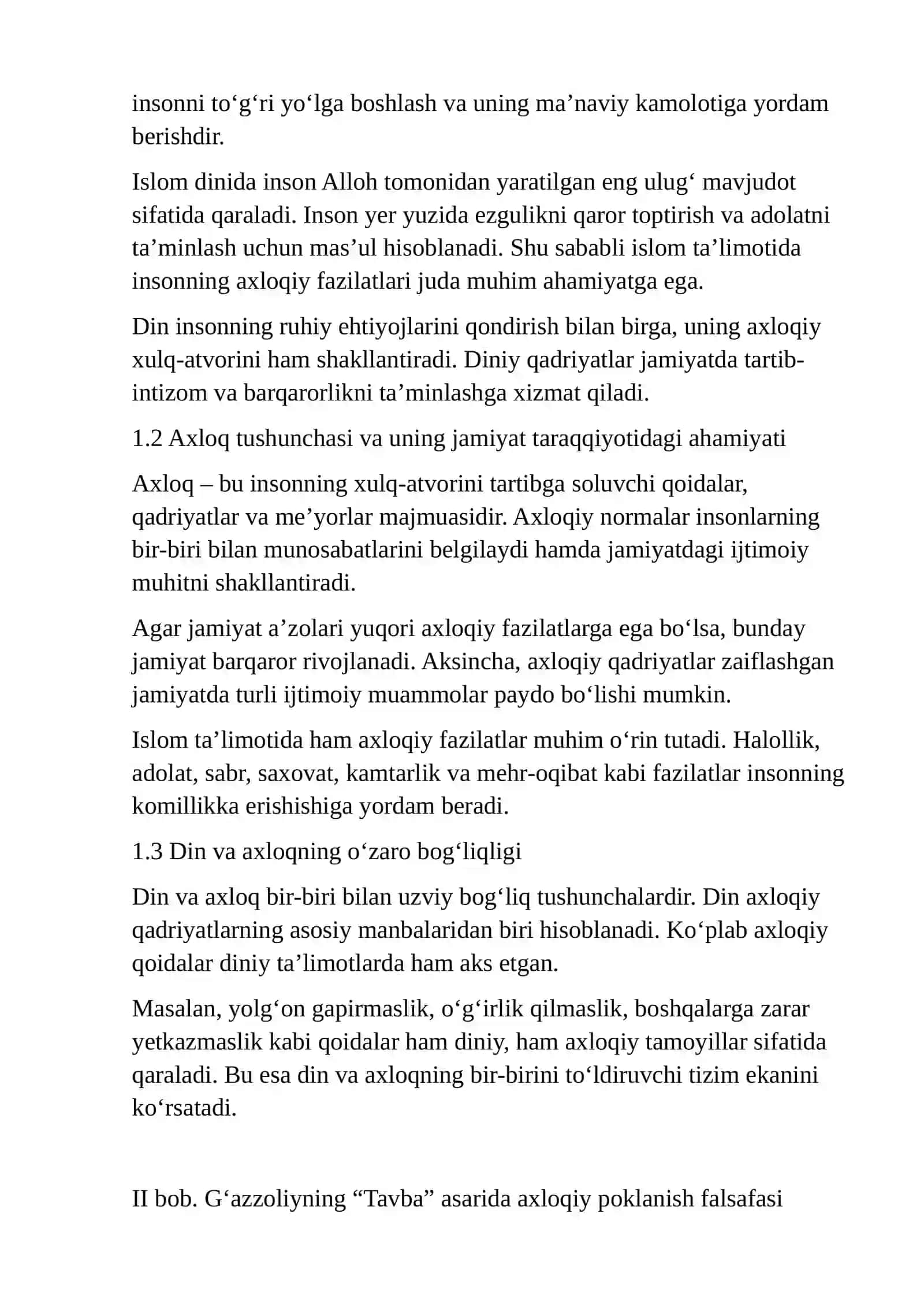 G‘azzoliyning “Tavba” asari asosida “Din va axloq” 4