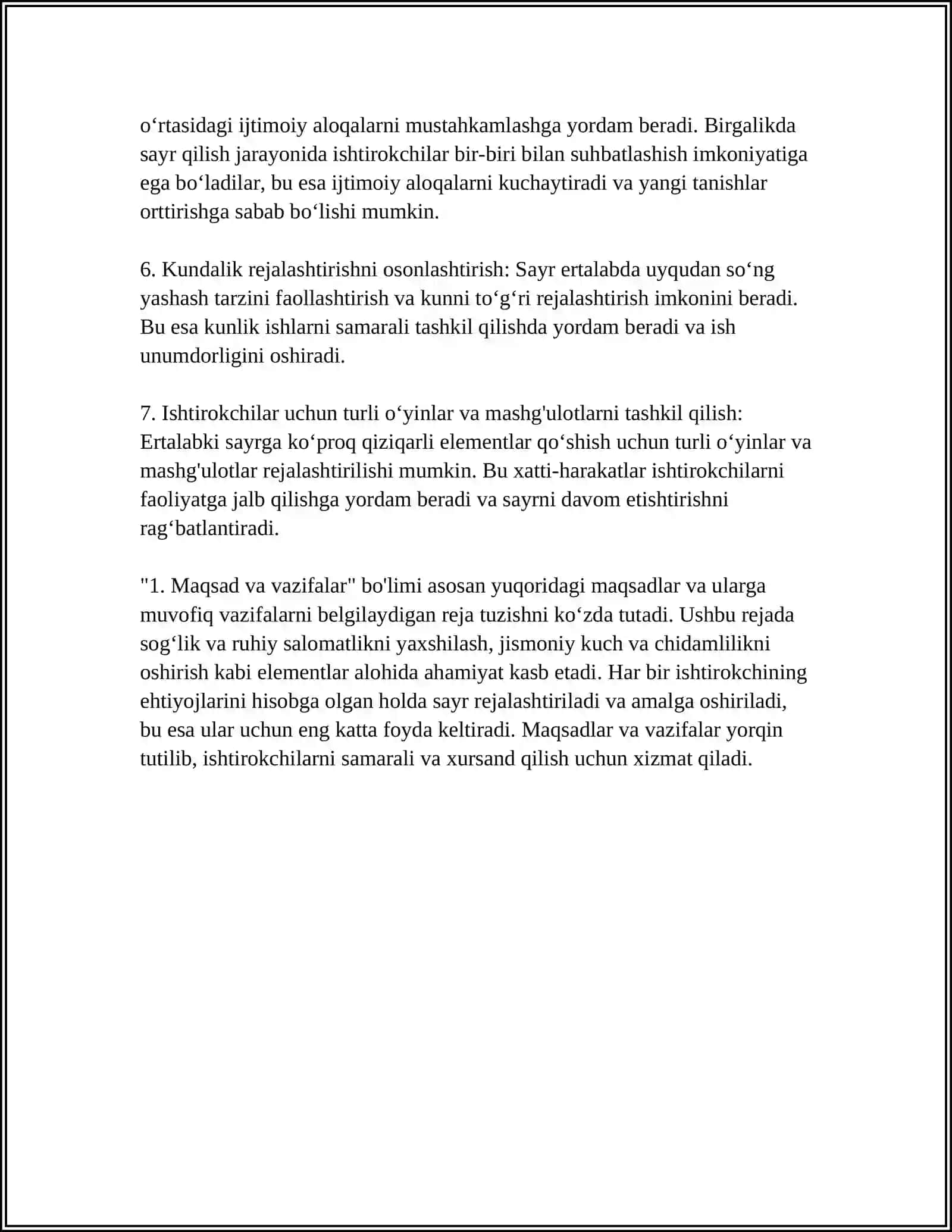 Ertalab sayrni rejalashtirish plan konspekti 4