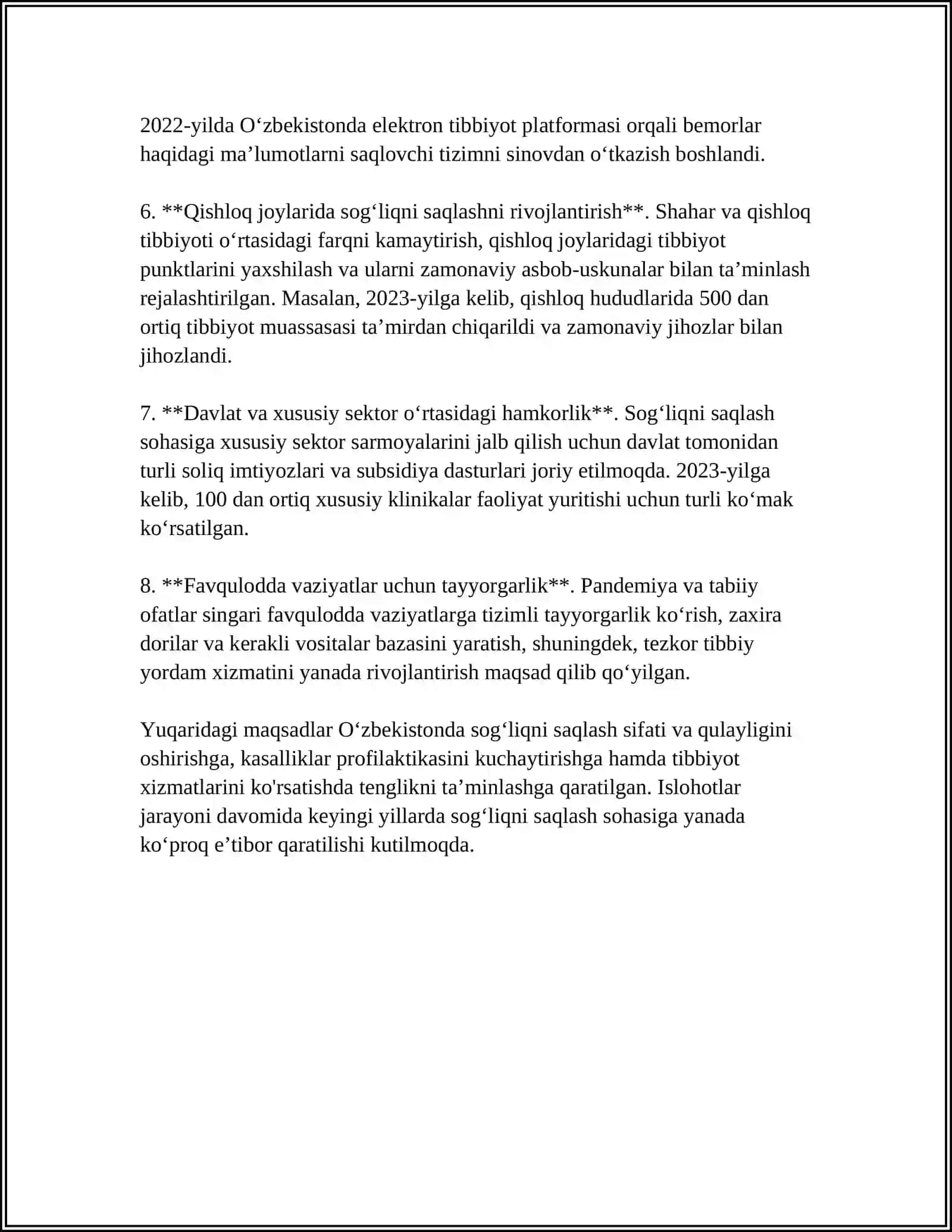 O‘ZBEKISTONDA SOG‘LIQNI SAQLASH TIZIMINI ISLOH ETISHNI STRATEGIK DASTURI VA HUQUQIY-INSTITUTSIONAL ASOSLARI 4