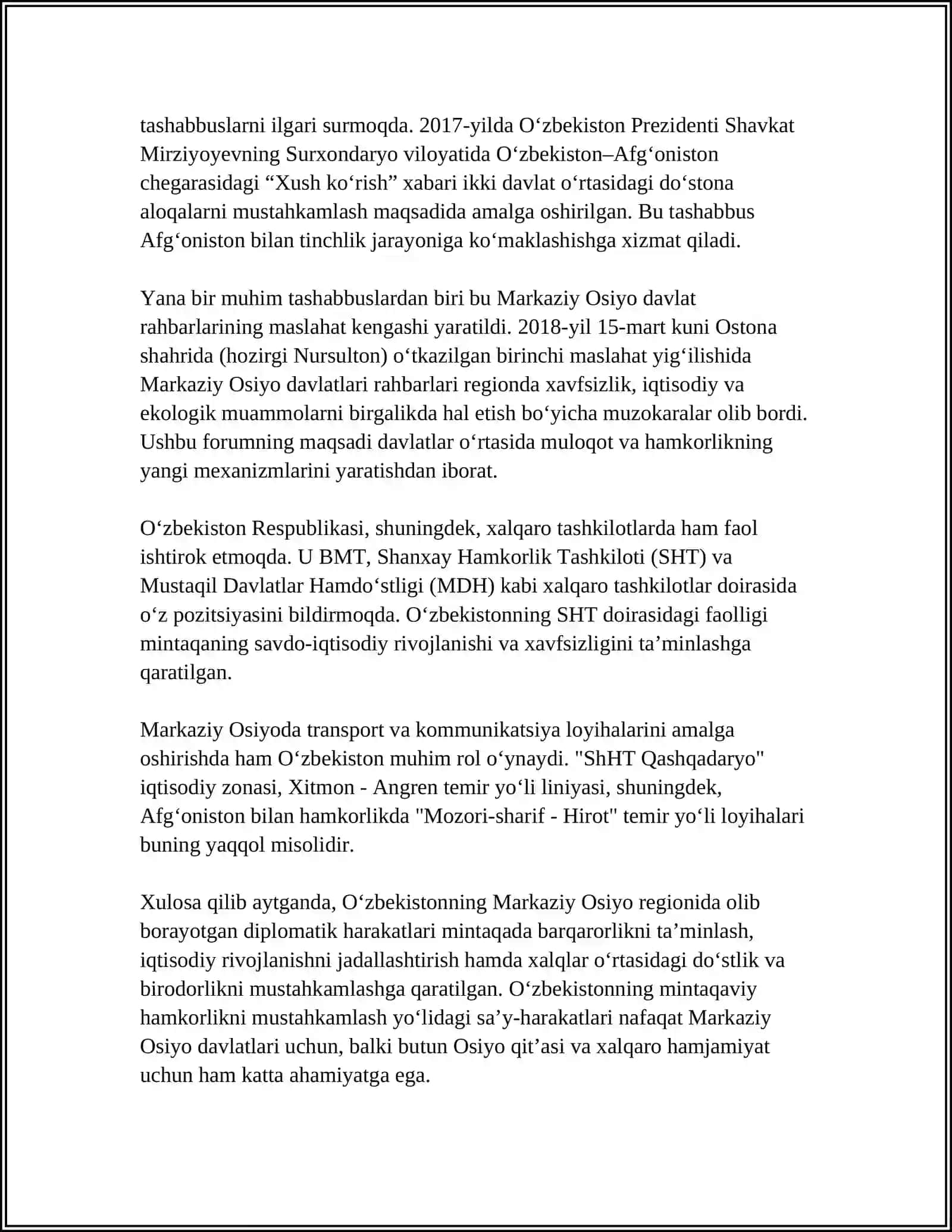 O'zbekistonning Markaziy Osiyoda diplomatik rol'i 4