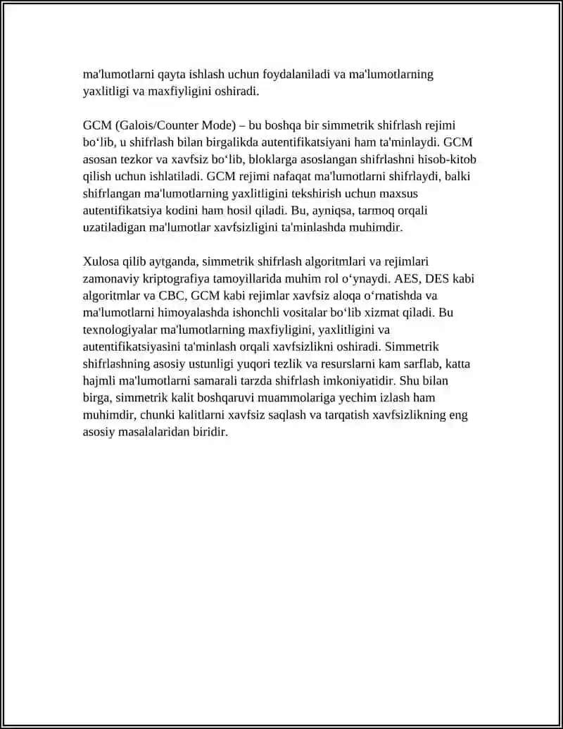 XAVFSIZ ALOQA XUSUSIYATLARI KIPTOGRAFIYA TAMOYILLARI 4
