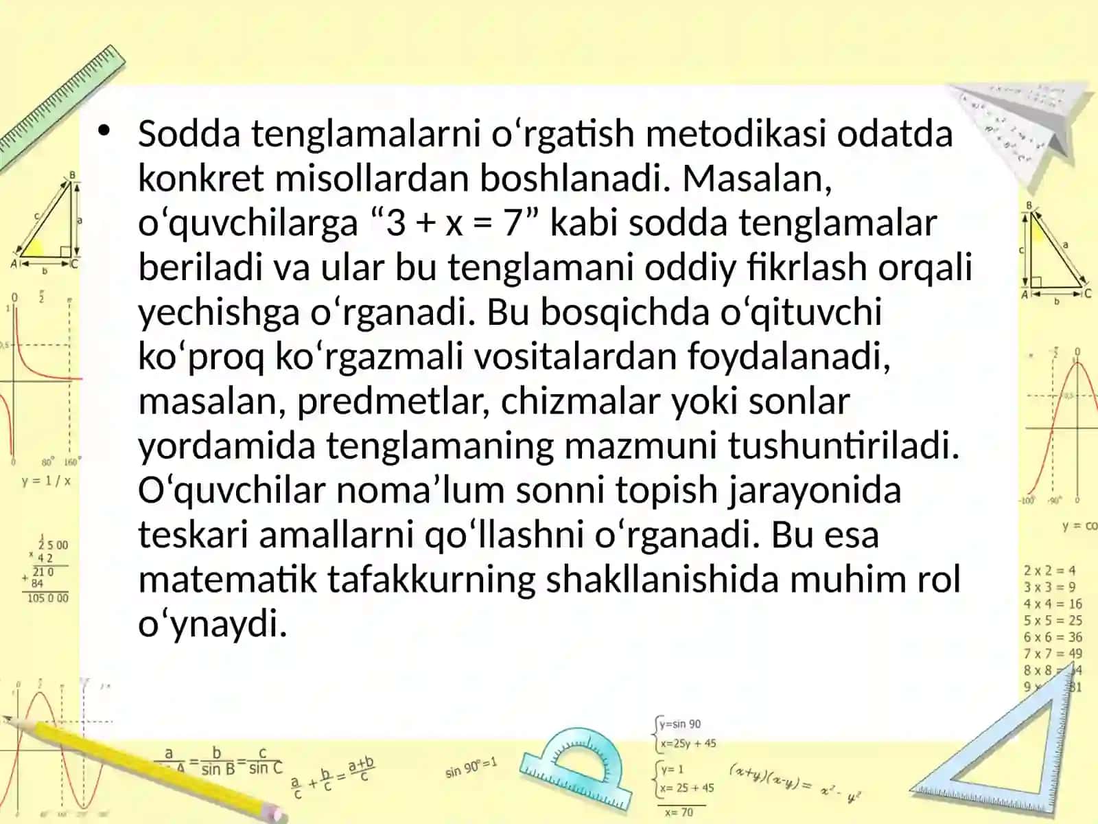 SODDA VA MURAKKAB TENGLAMALARNI O’RGATISH METODIKASI 4