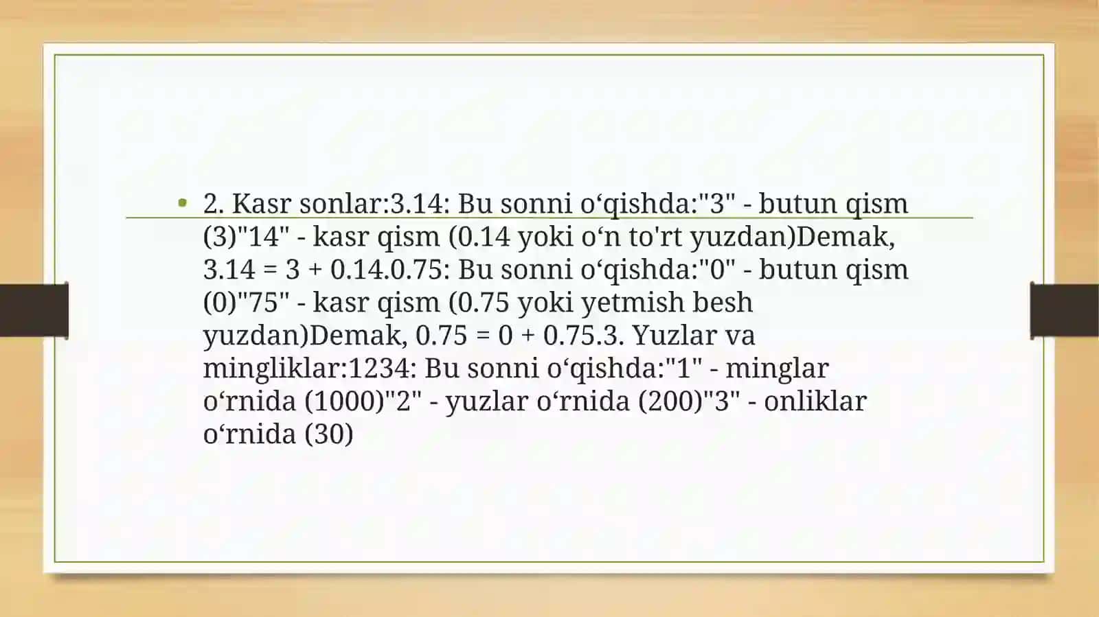 Oʻnli pozitsion sanoq sistemining yozilishi va oʻqilishi 4