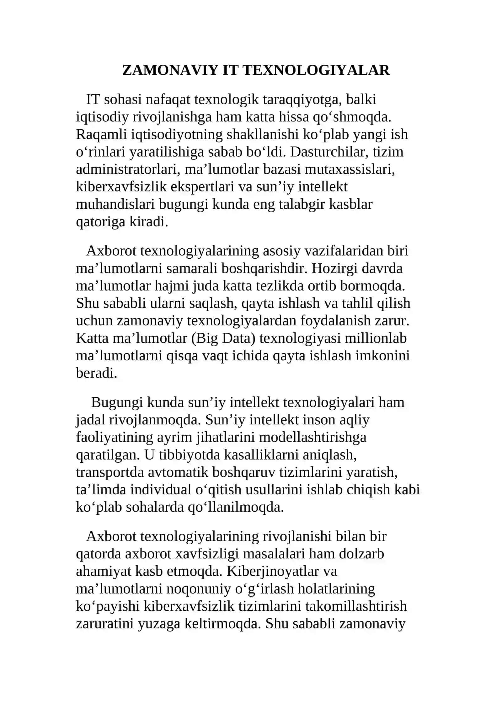 AXBOROT TEXNOLOGIYALARI VA ULARNING ZAMONAVIY JAMIYATDAGI O‘RNI 4