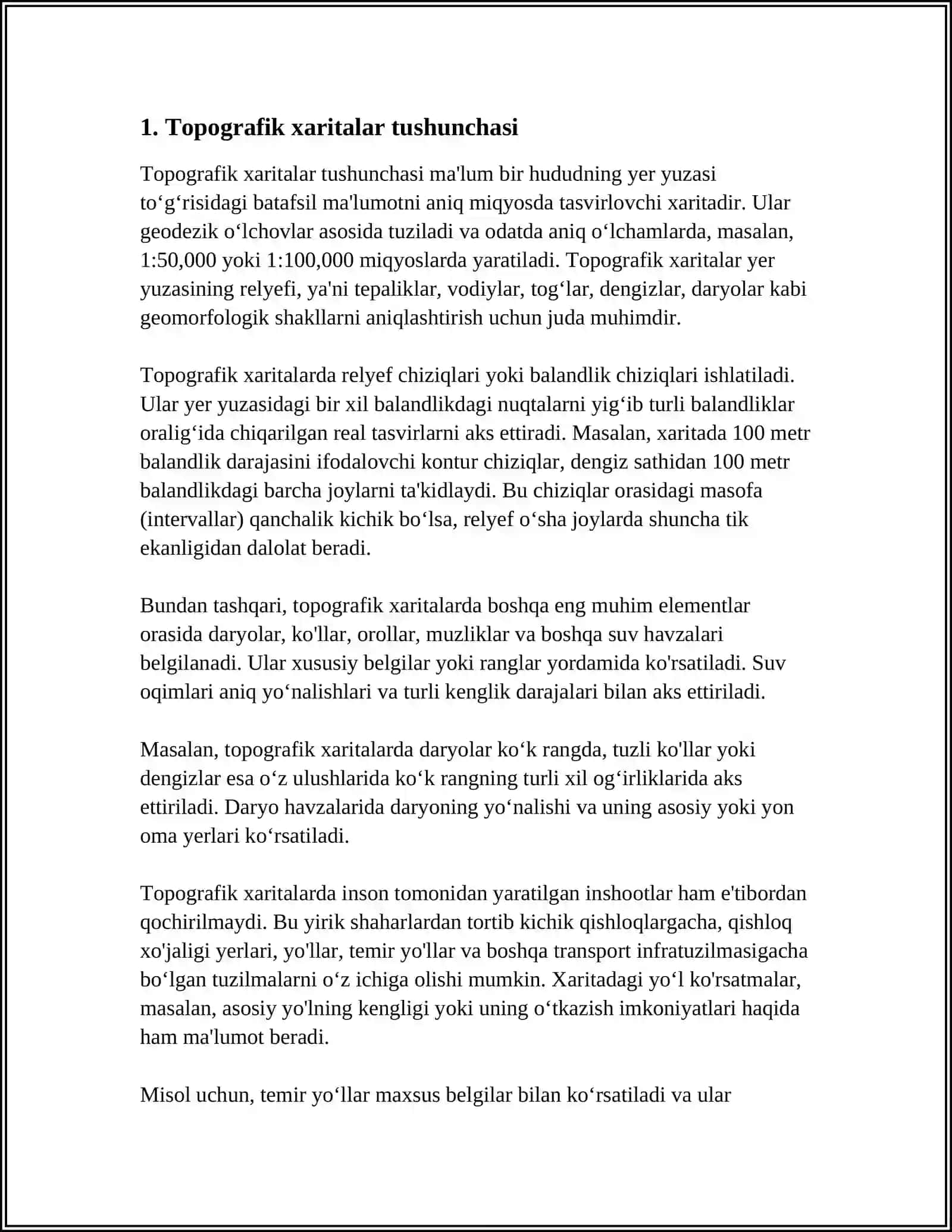 TOPOGRAFIK XARITALARDAN FOYDALANIB, RELYEF TURLARI VA SHAKLLARINI ANIQLASH 4