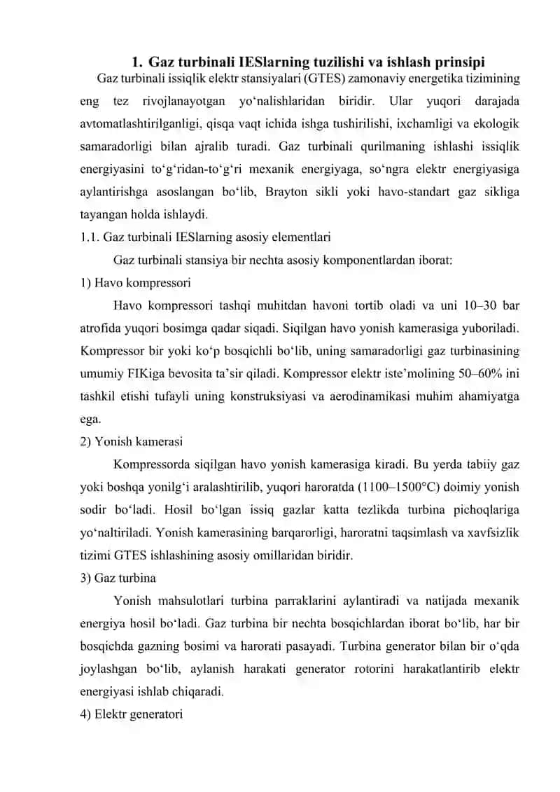 Mavzu: Gaz turbinali va bugʻ-gazli IESlar. 4