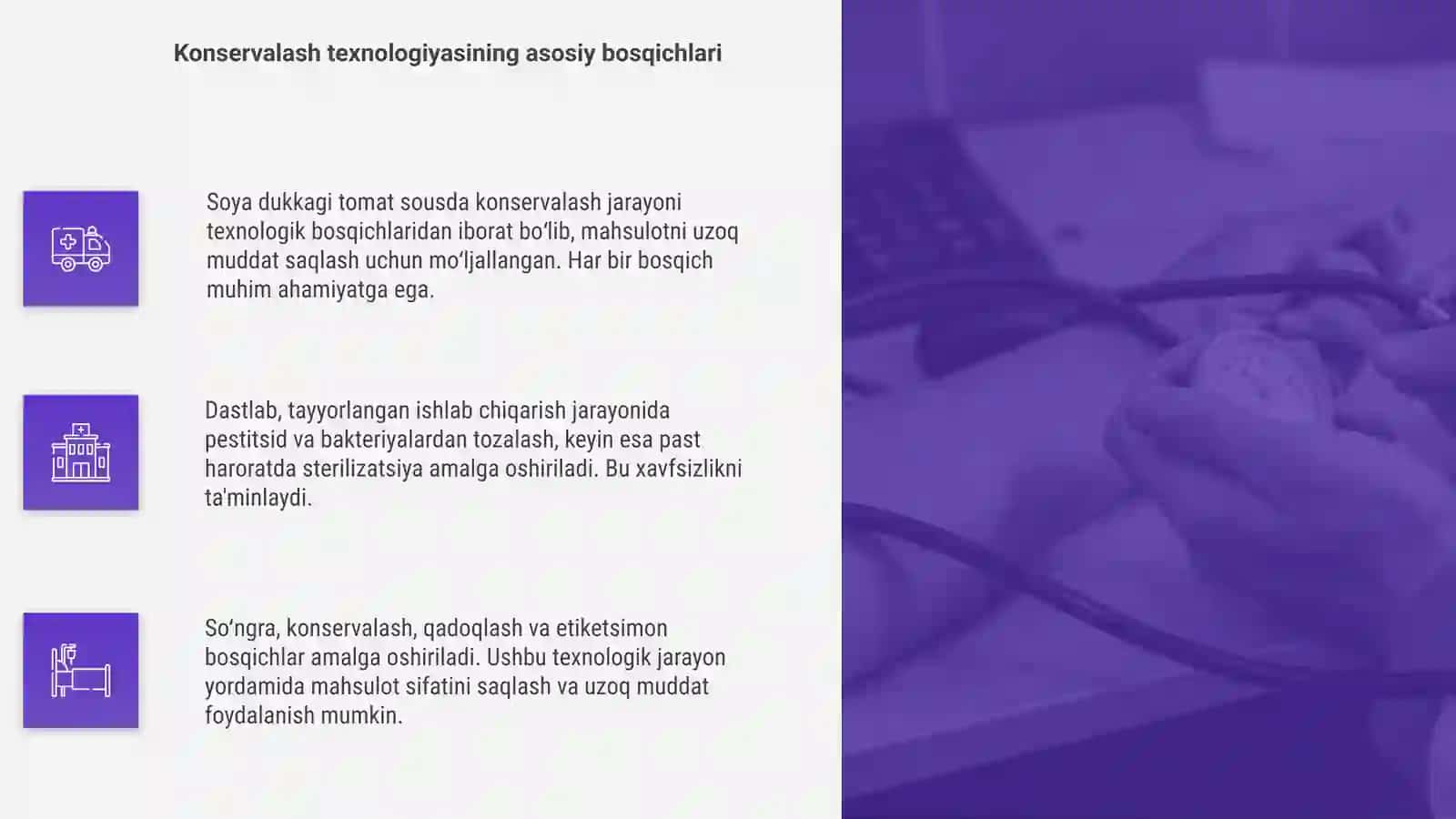 Soya dukkagi va tomat sousda konservalari ishlab chiqarish texnologik jarayonlari 4