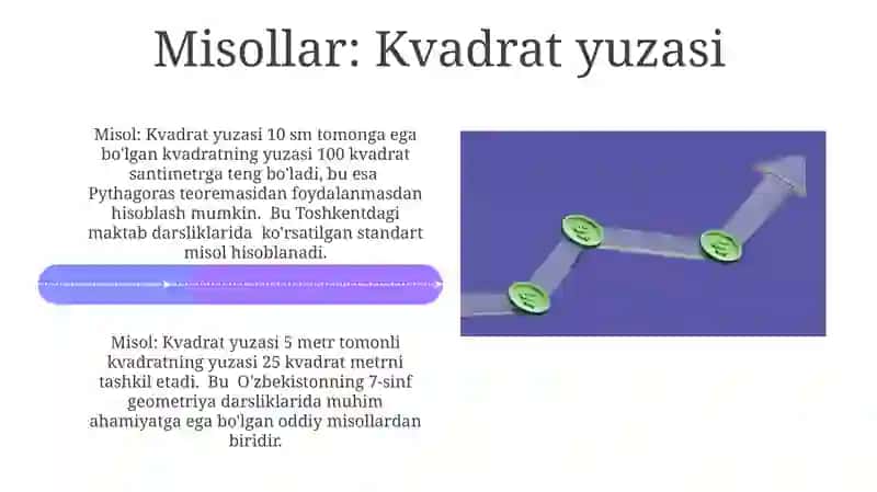 To'g'ri burchak va kvadratning perimetrini va yuzani topishga doir masalalar yechishga o'rgatish 4