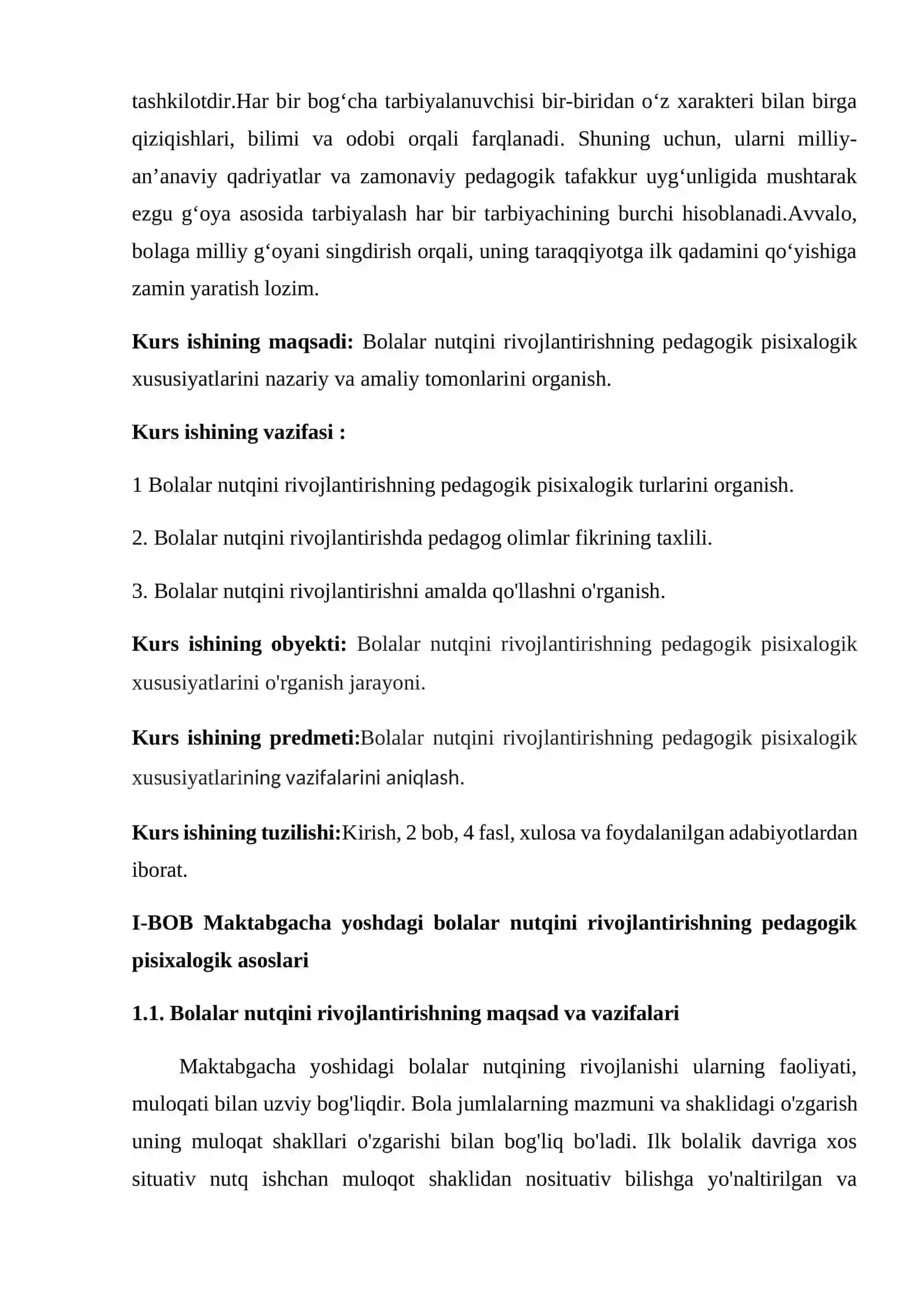 Bolalar nutqini rivojlantirishning pedagogik pisixalogik xususiyatlari kurs ishi 4