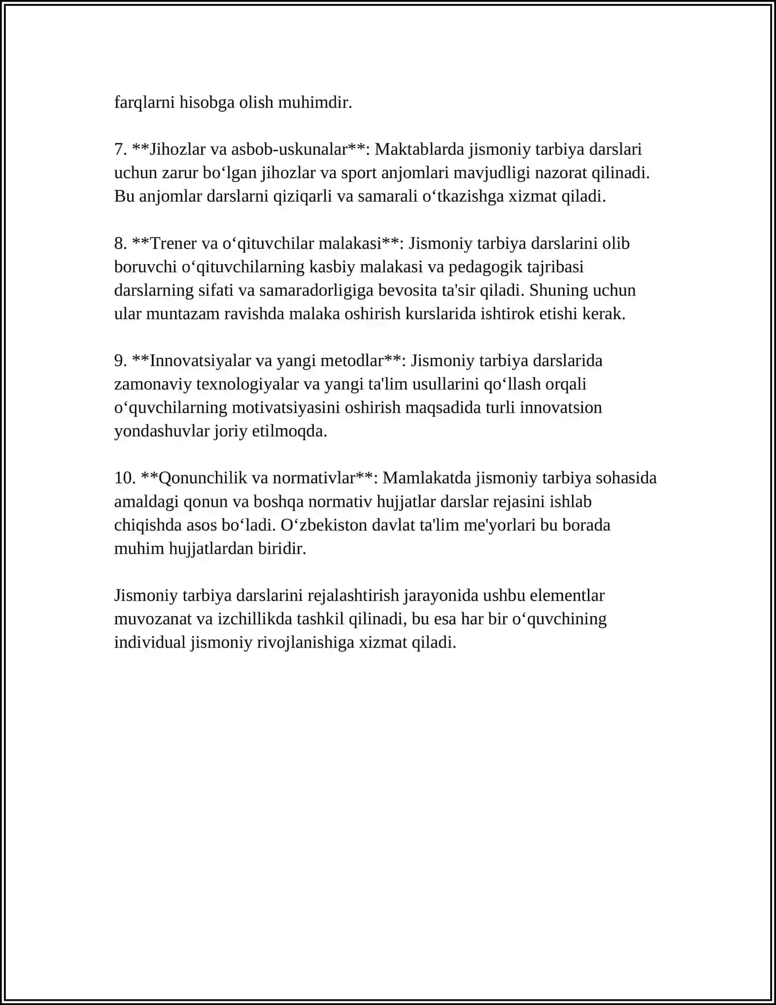 DARSDAN BO'SH VAQTLARDA NAZORAT ME'YORLARIGA TAYYORGARLIK JISMONIY TARBIYANI VA SPORT O'QUTUVCHILARI BILAN KONSULTATSIYALARNING 4