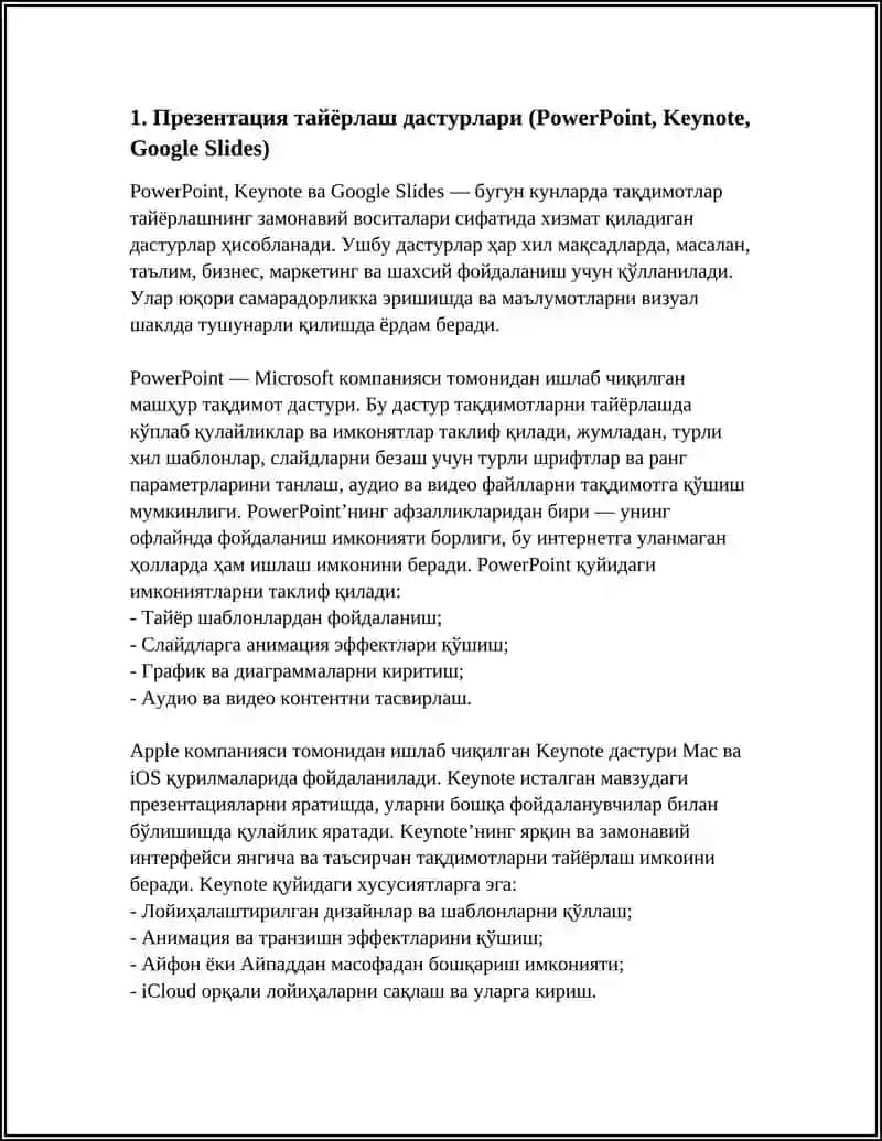 Презентация тайёрлаш дастурлари (PowerPoint, Keynote, Google Slides) 4