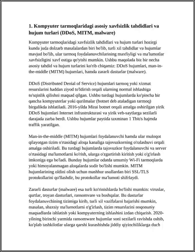 KOMPYUTER TARMOQLARIDA XAVFSIZLIK MUAMMOLARI VA YECHIMLARI. SDN (DASTURIY BOSHQARILADIGAN TARMOQLAR) ARXITEKTURASI VA QO‘LLANILISHI 4