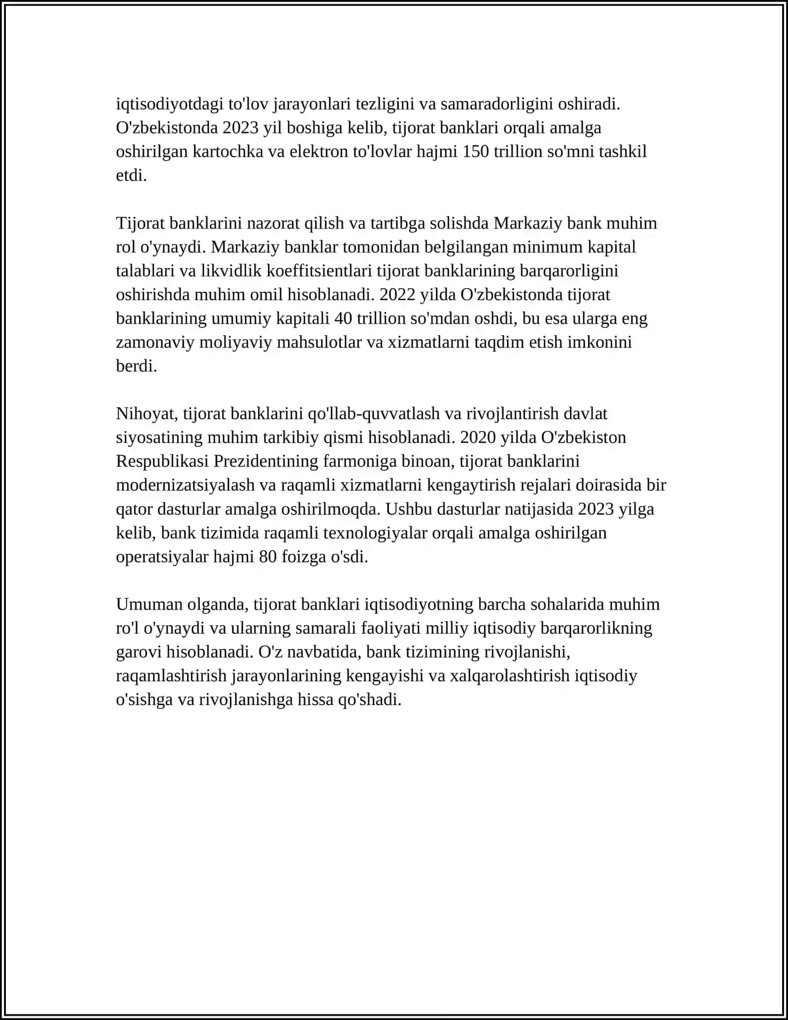 MUSTAQIL ISH Mavzu: IQTISODIY FAOLIYAT 4