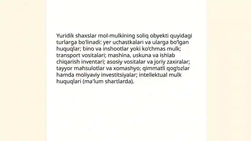 Yuridik shaxslarning mol mulkiga solinadigan soliq 4