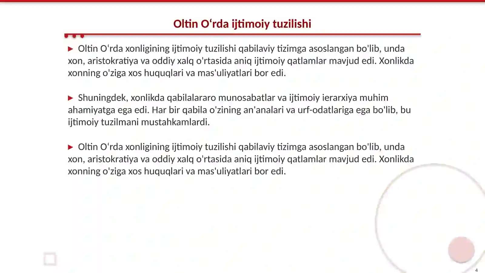 Oltin Oʻrda xonligining tashkil topishi va tanazzuli 4