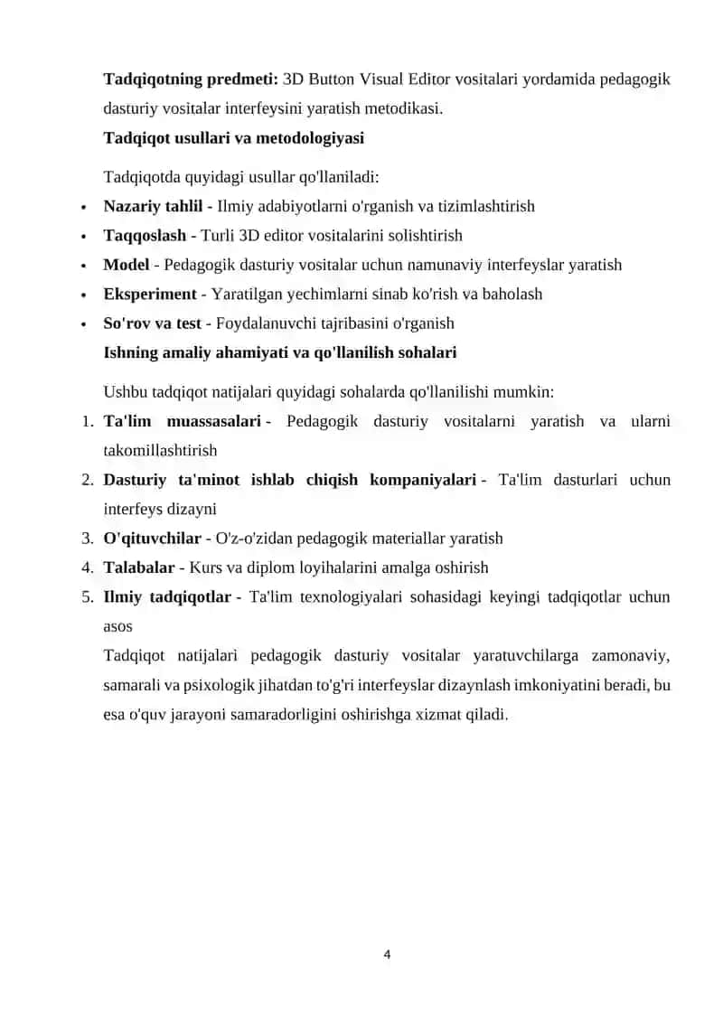 Pedagogik dasturiy vositalar yaratishda 3D Button Visual Editor imkoniyatlaridan foydalanish. 4