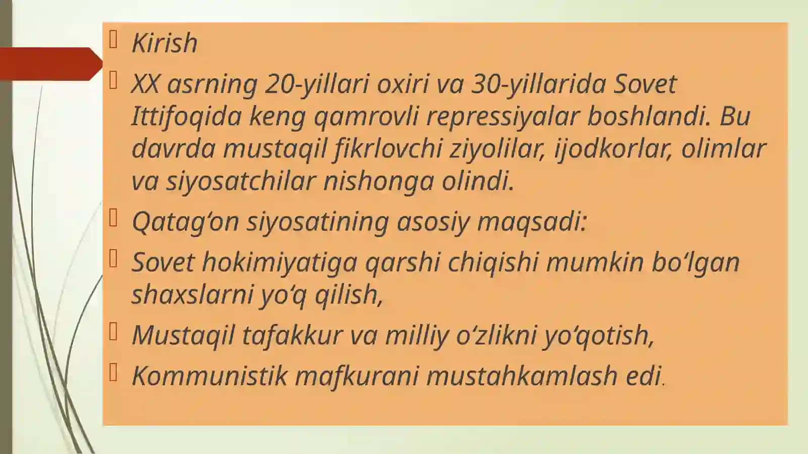 XX asrning 20-yillari oxiri va 30-yillarida ziyolilarning qatag’oni 4