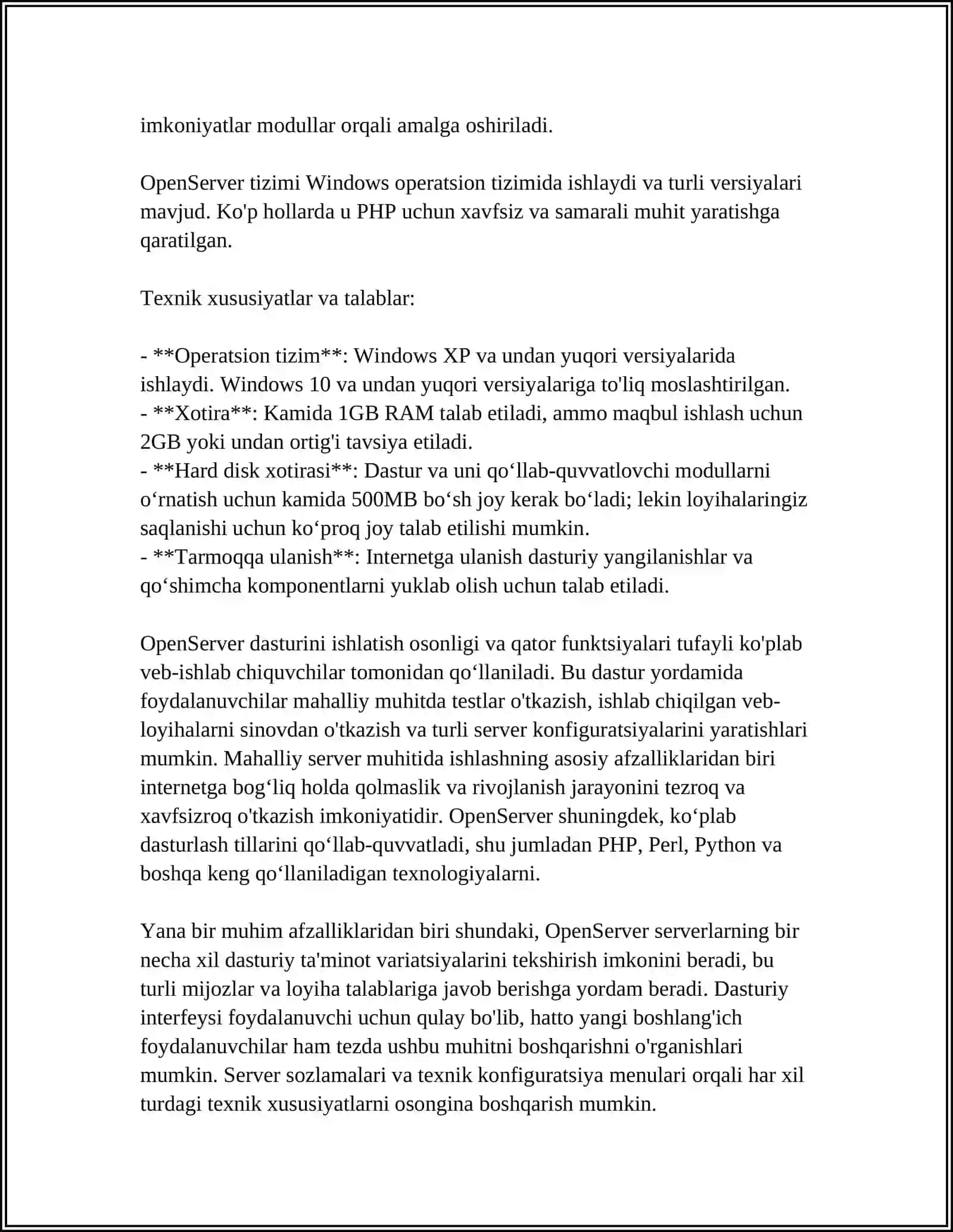 OPENSERVER DASTURI BILAN ISHLASH 4