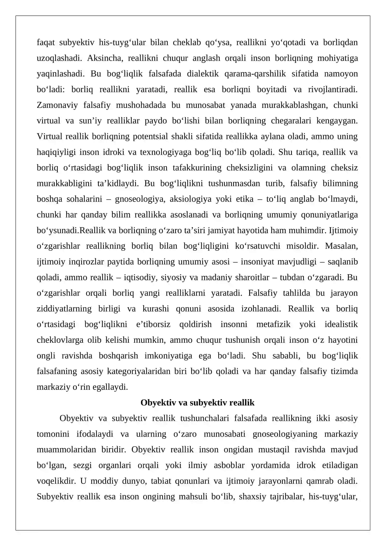 Reallik, mavjudlik va yo‘qlik tushunchalari 4