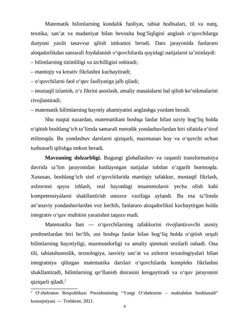 BOSHLANGICH SINFDA MATEMATIKA OQITISH JARAYONIDA 4