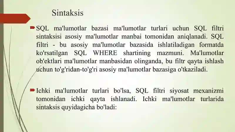 SQL da ma’lumotlarni filtrlash. SQL da so’rovlar bilan ishlash. 4